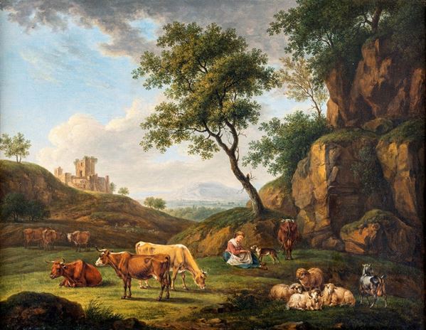 Gottlob Friedrich Steinkopf - Paesaggio con armenti
