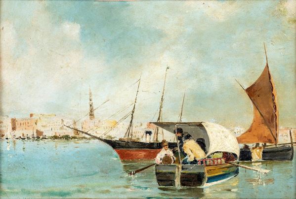 Pittore degli inizi del XIX secolo - Marina con barche