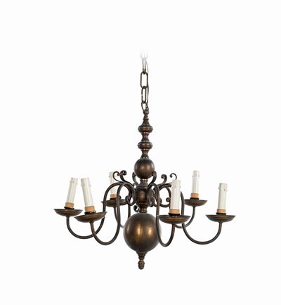 Lampadario in Ottone Stile Olandese a Sei Luci