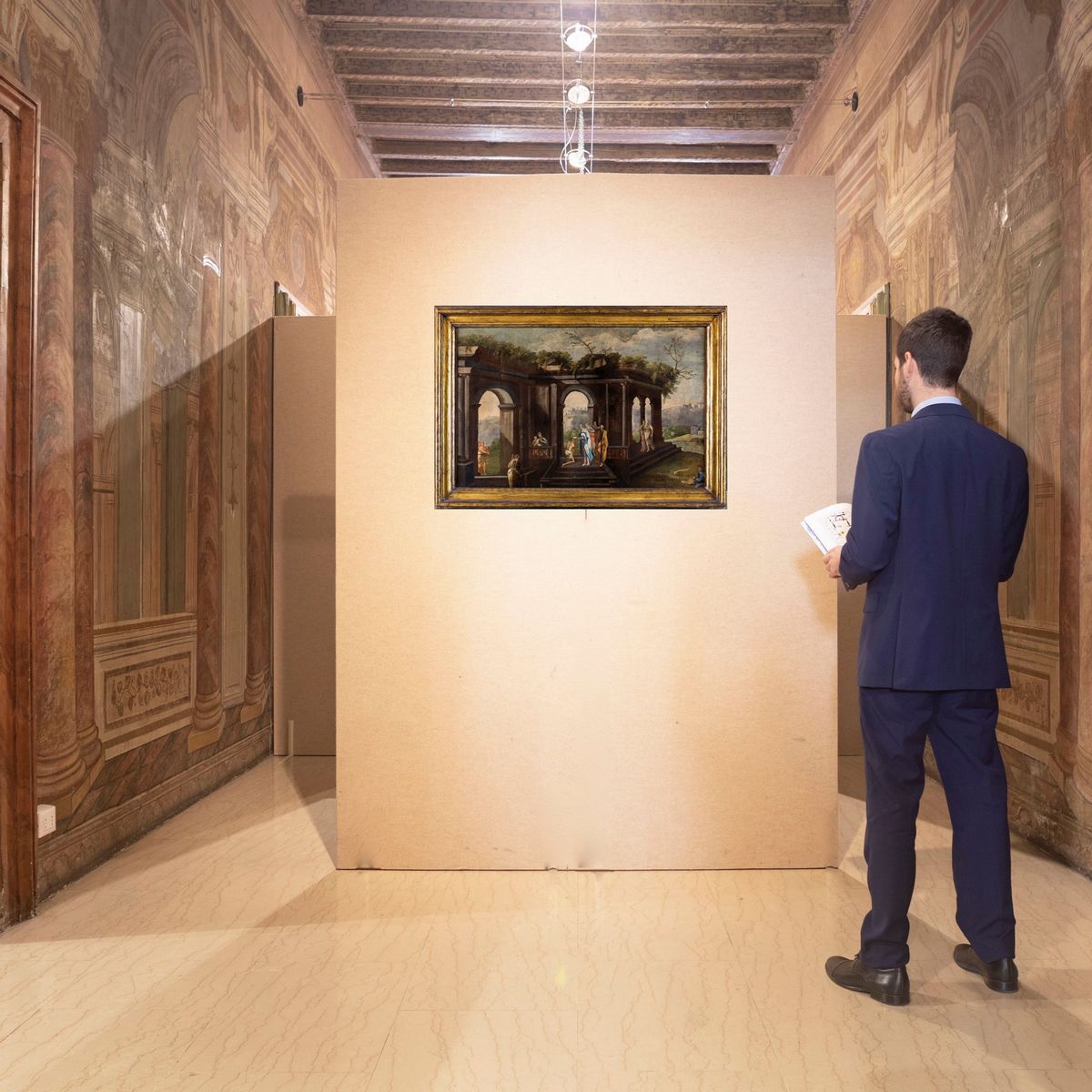 Pittore Napoletano del XVIII Secolo - Capriccio Architettonico con Miracolo della Guarigione del ...