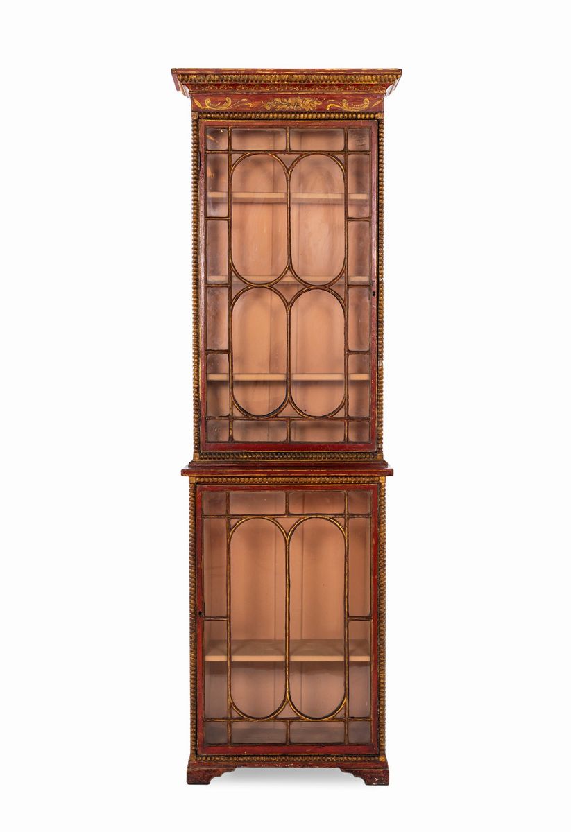 Coppia di Vetrine a Due Corpi in Legno Laccato, Piemonte, XVIII Secolo
