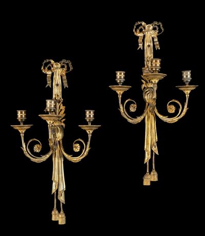 Coppia di Appliques in Bronzo Dorato D'epoca Luigi XVI