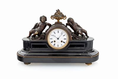 Orologio da Camino in Marmo Nero, Fine XIX/inizio XX Secolo
