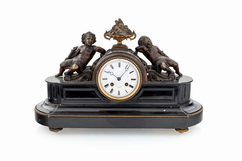 Orologio da Camino in Marmo Nero, Fine XIX/inizio XX Secolo