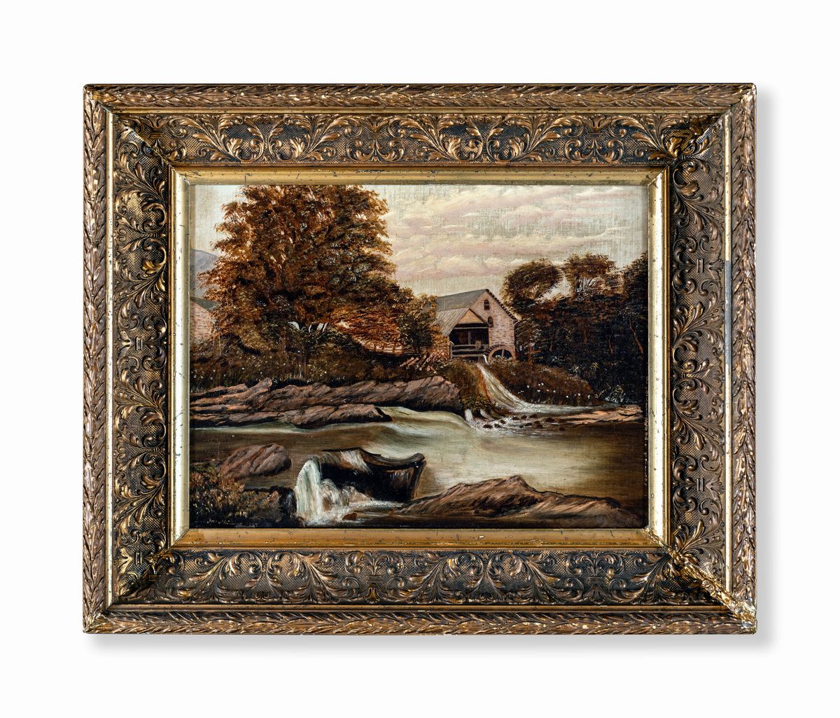 Pittore del XIX Secolo - Paesaggio Fluviale con Mulino