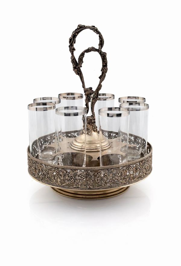 Portabicchieri in argento con otto bicchieri  - Asta Mobili, Arredi, Dipinti Antichi e del XIX Secolo - Casa d'Aste Arcadia