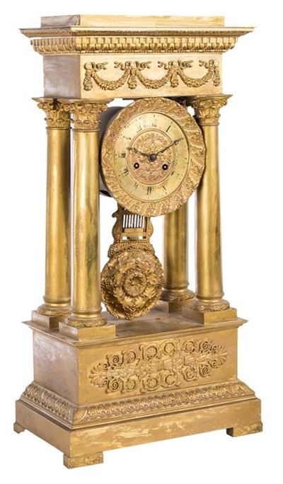 Orologio Impero in Bronzo Dorato Francia XIX Secolo