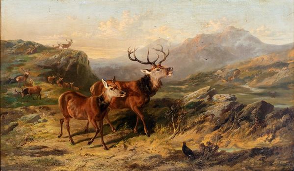 Samuel John Carter - Paesaggio con cervi