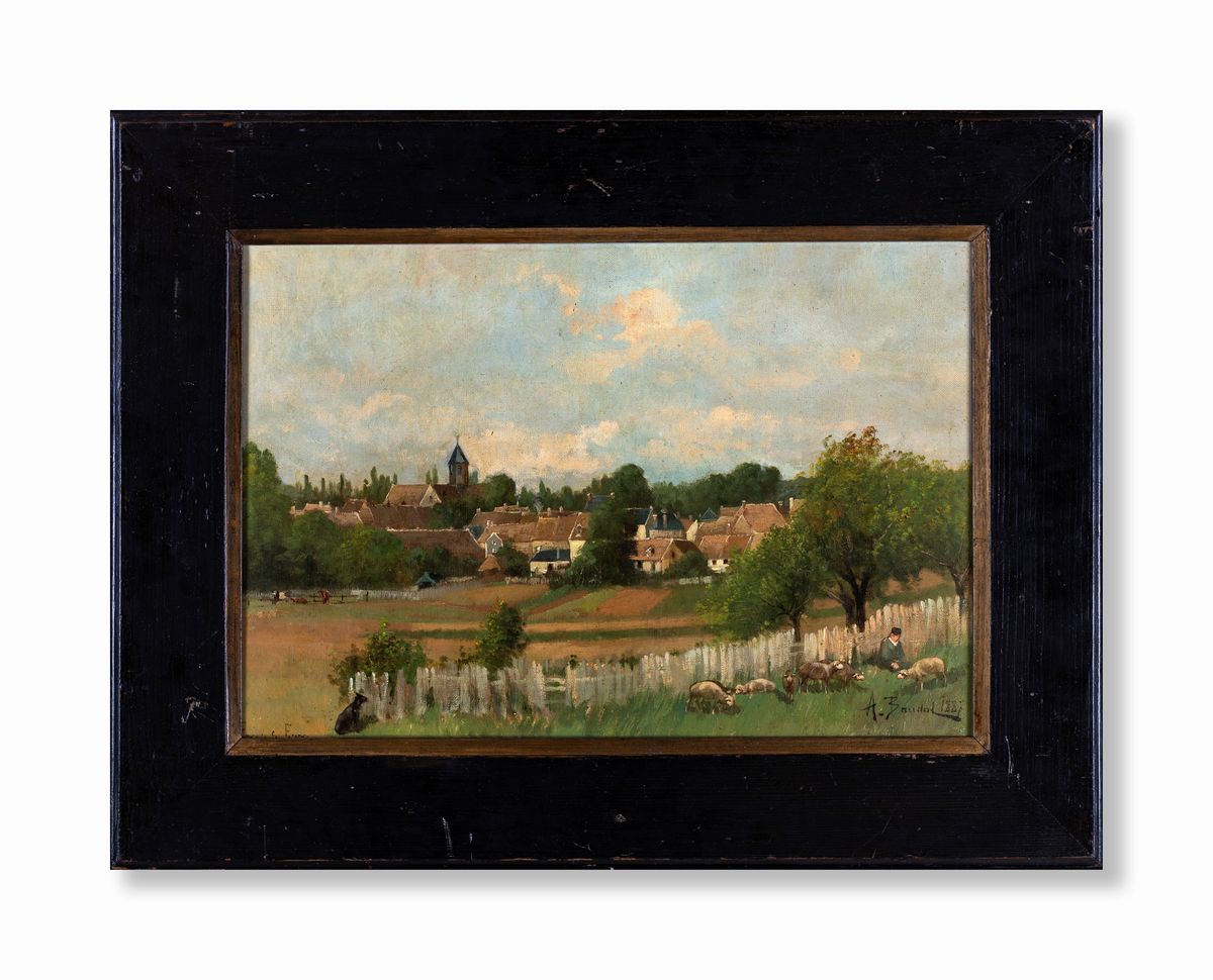 Pittore del XIX Secolo - Paesaggio con Villaggio