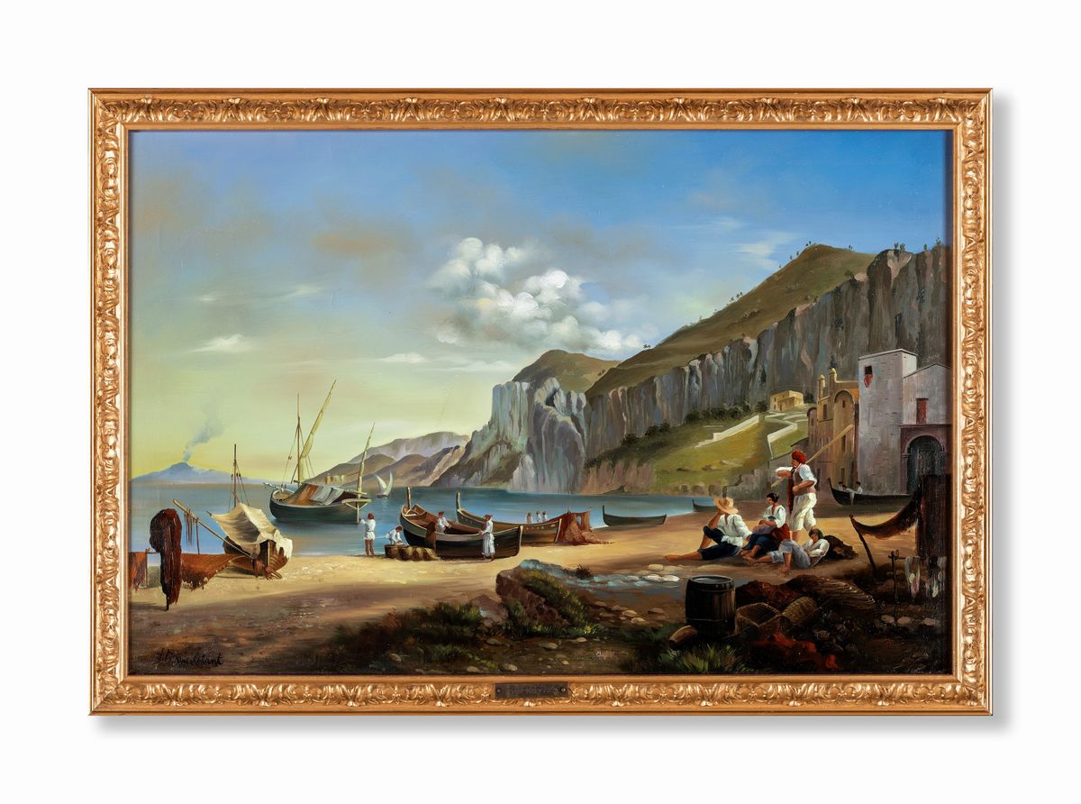Pittore del XX Secolo - Spiaggia con Pescatori