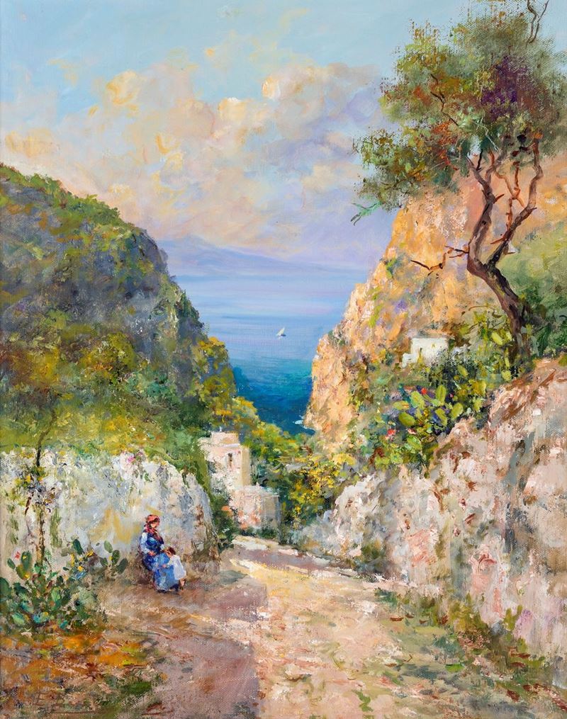 Ezelino Briante - Scorcio di Capri con Figure