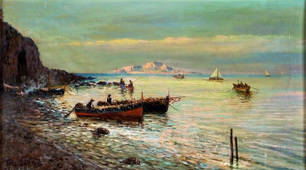 Bernardo Hay - Marina con pescatori