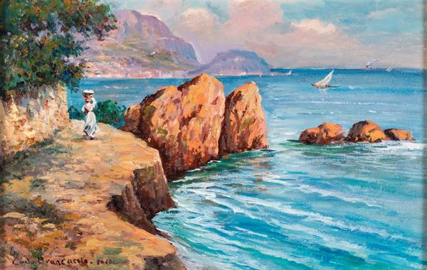 Pittore del XX secolo - Marina di Capri con figura