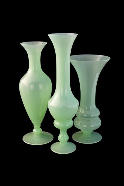 Tre Piccoli Vasi da Collezione in Vetro Opalino Verde, Murano