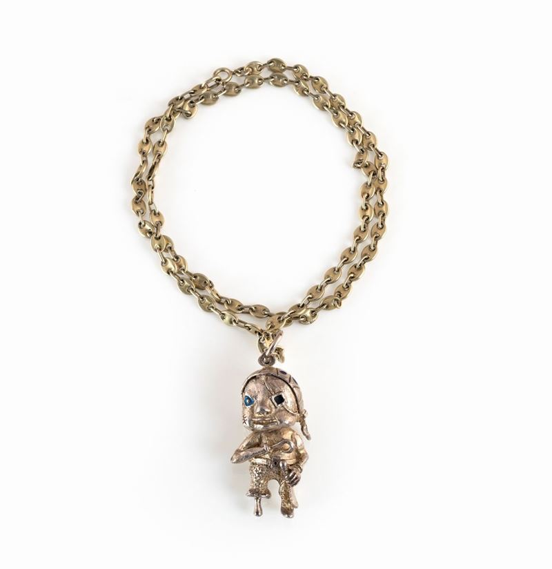 Lunga Collana in Argento con Ciondolo "pirata"