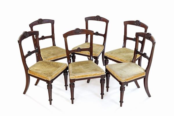 Sei sedie in mogano, XIX secolo  - Asta Mobili, Arredi, Dipinti Antichi e del XIX Secolo - Casa d'Aste Arcadia