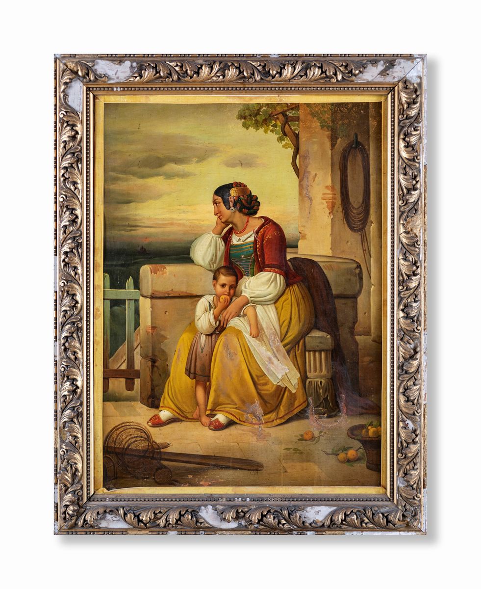 Pittore del XIX Secolo - L'attesa (mamma con Bambina)