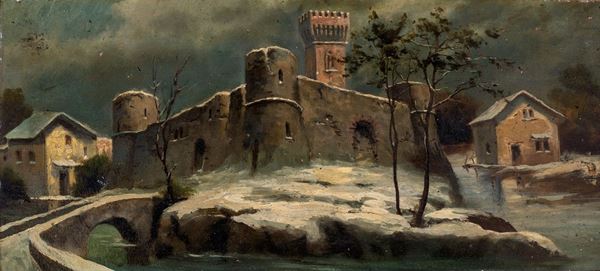 Pittore del XIX secolo - Castello innevato