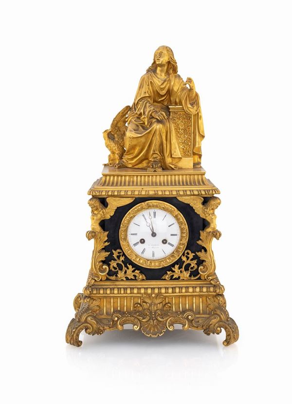 Orologio in bronzo dorato, Francia XIX secolo  - Asta Mobili, Arredi, Dipinti Antichi e del XIX Secolo - Casa d'Aste Arcadia