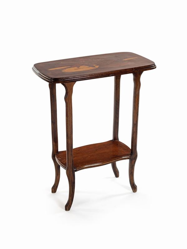 Tavolino in legno intarsiato, Gall&#233;