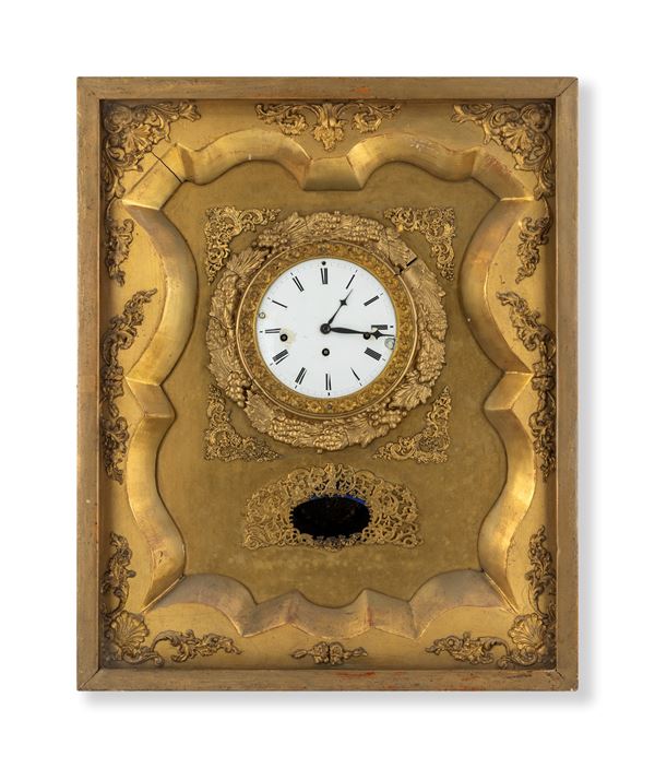 Orologio da muro in legno dorato, Austria XIX secolo  - Asta Asta a Tempo - Antiquariato . - Casa d'Aste Arcadia