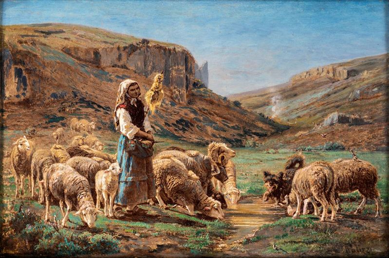 Giuseppe Palizzi - Paesaggio con Pastorella e Gregge