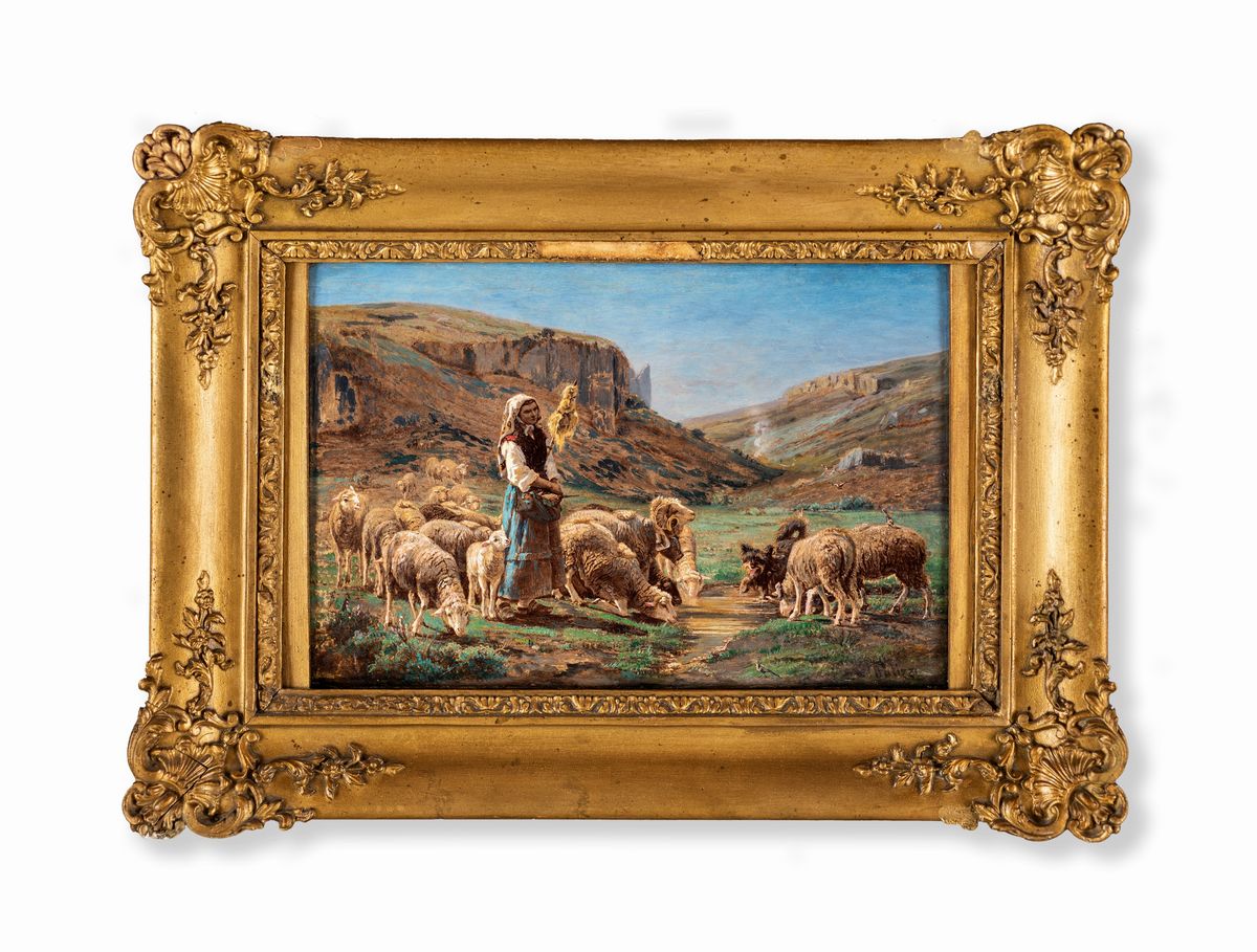 Giuseppe Palizzi - Paesaggio con Pastorella e Gregge