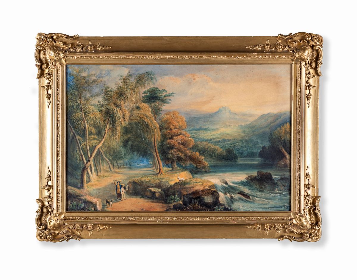 Charles-francois Knébel - Paesaggio Fluviale con Famiglia Viandante