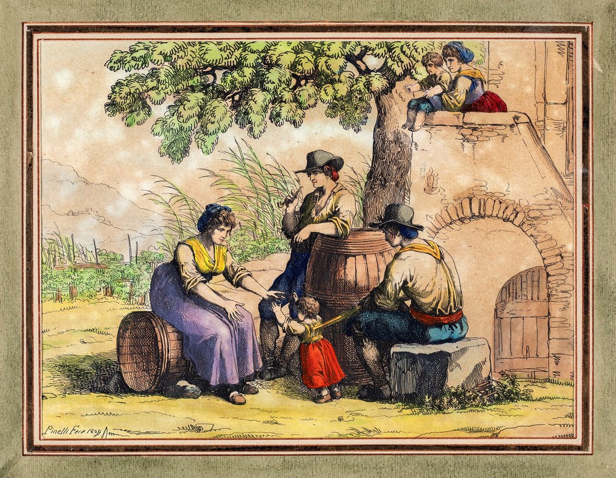 Bartolomeo Pinelli - Tre Incisioni Acquerellate, in Cornice