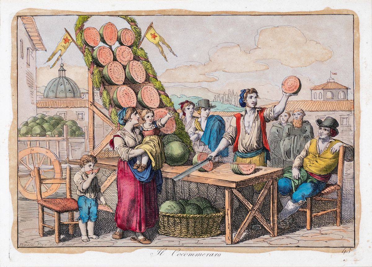Bartolomeo Pinelli - Tre Incisioni Acquerellate, in Cornice