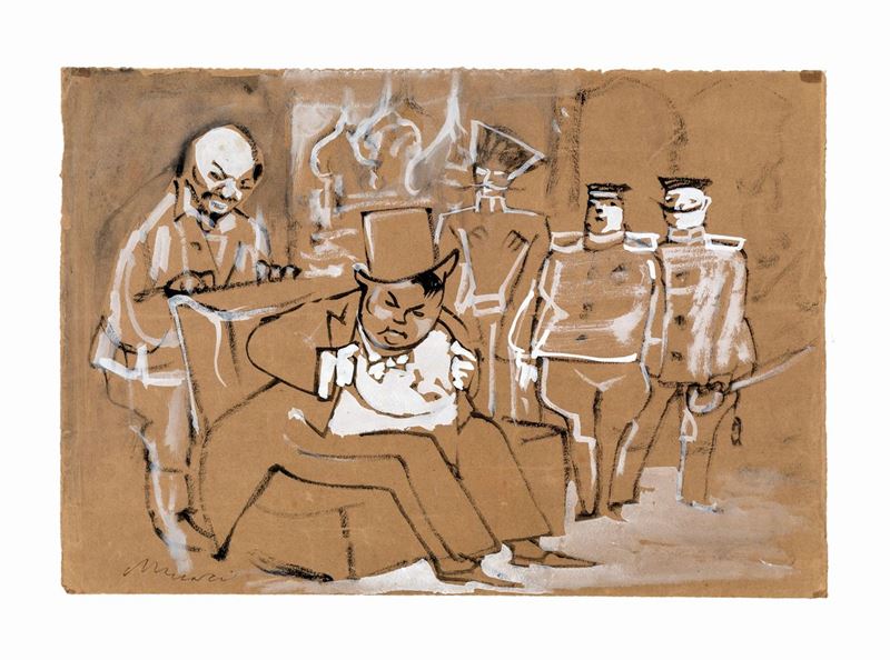 Mino Maccari - Scena di Interno con Militari