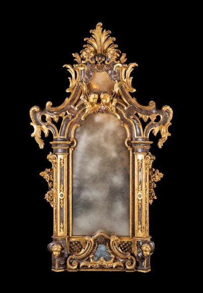 Grande Specchiera Barocca in Legno Dorato, Stato Pontificio XVII Secolo