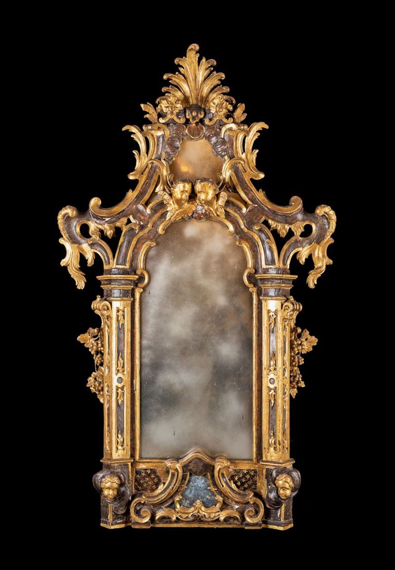 Grande Specchiera Barocca in Legno Dorato, Stato Pontificio XVII Secolo