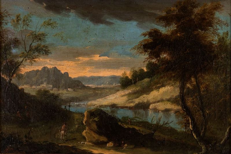 Scuola Veneta del XVII Secolo - Paesaggio Boschivo con Cavaliere
