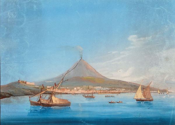 Pittore del XIX secolo - Catania vista dal mare con l&#39;Etna