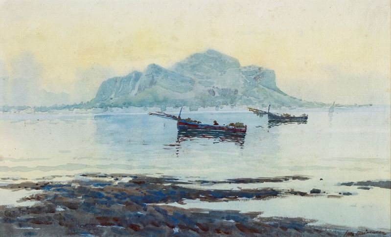 Pittore del XIX/XX Secolo - Palermo - il Monte Pellegrino dal Mare