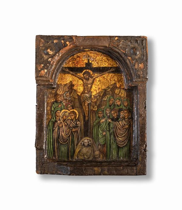 Scuola Veneto Cretese del XVII secolo - Antina di tabernacolo in legno dipinto