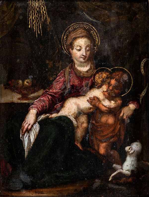 Pittore del XVII secolo - Madonna col Bambino e San Giovannino