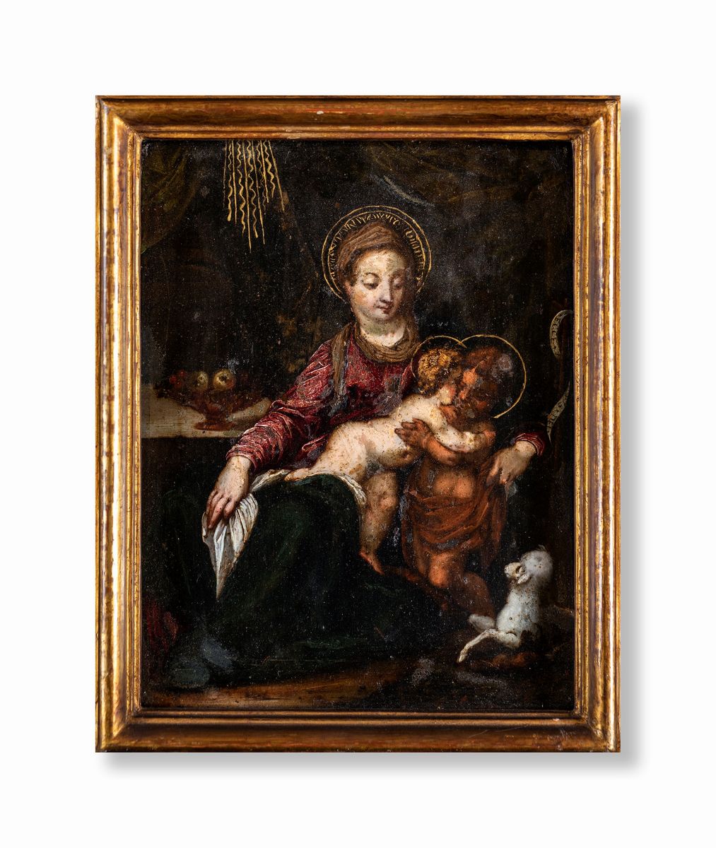 Pittore del XVII Secolo - Madonna Col Bambino e San Giovannino