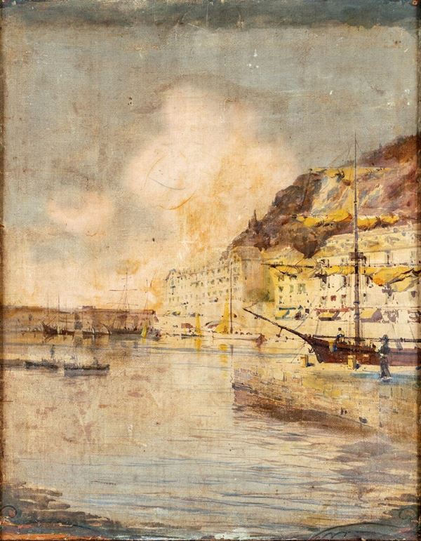 Pittore della fine del XIX secolo - Il porto antico di Montecarlo