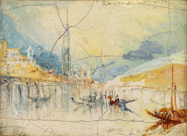 Pittore del XIX secolo - Veduta di porto