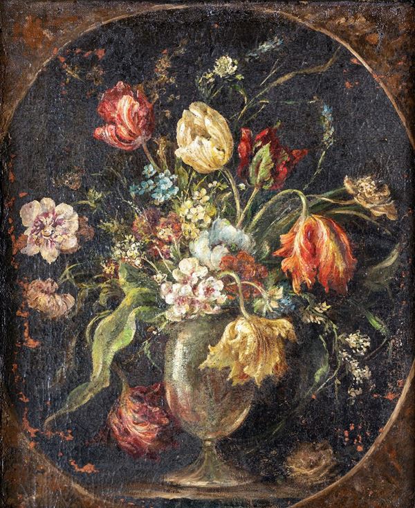 Pittore del XVIII secolo - Natura morta con vaso di fiori