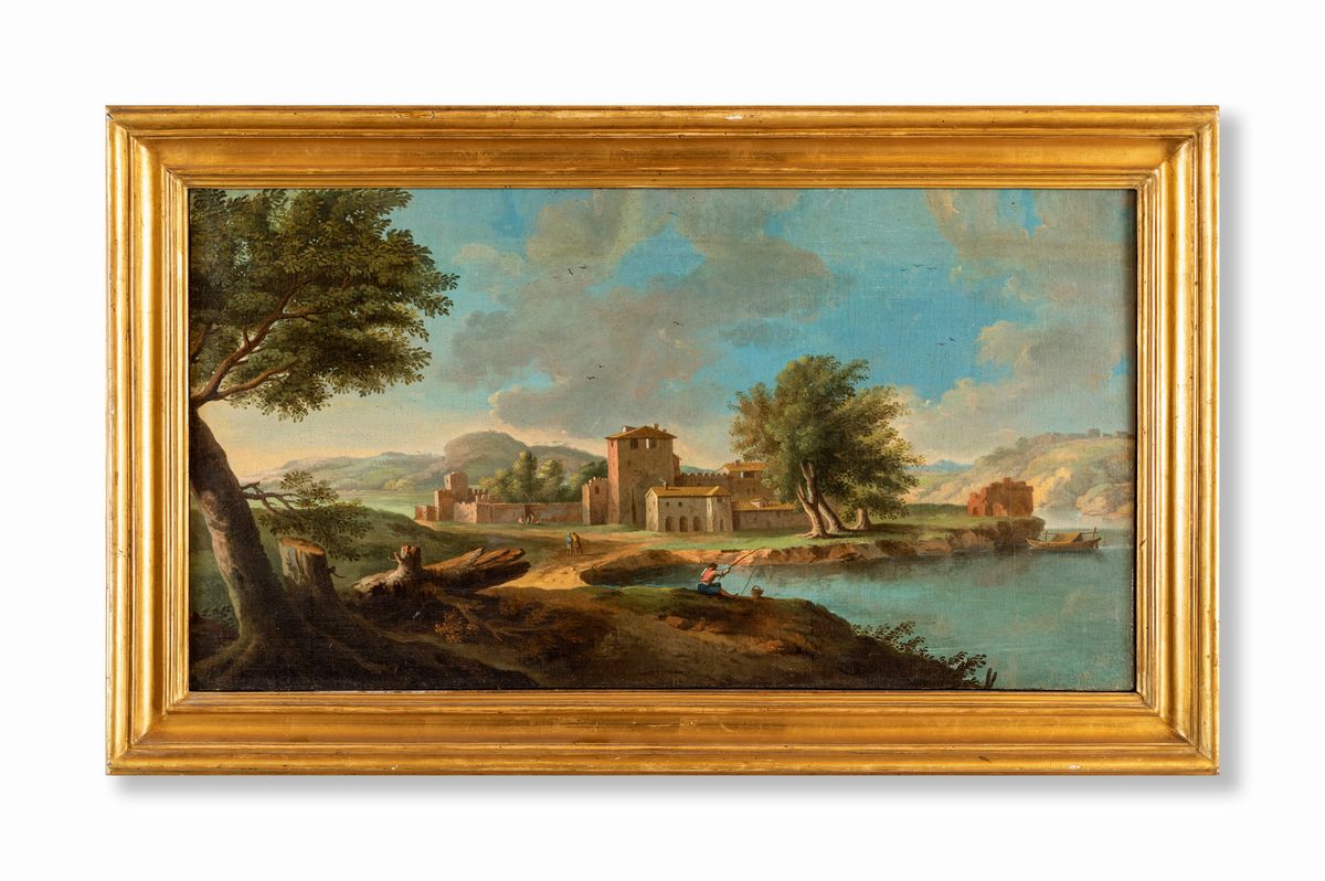 Pittore Romano del XVIII Secolo - Paesaggio Laziale con il Fiume Tevere