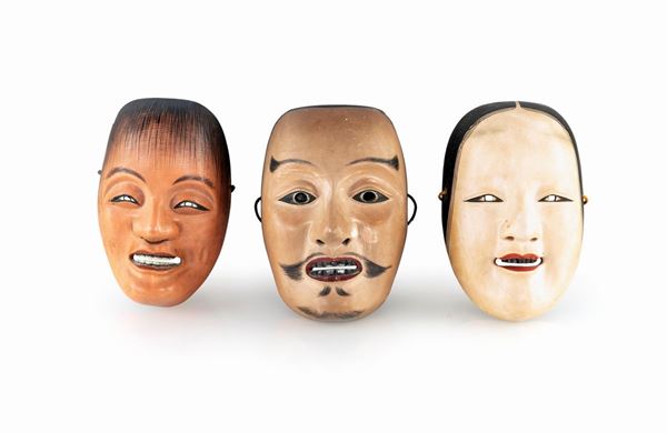 Tre maschere tradizionali del teatro Noh, Giappone XX secolo