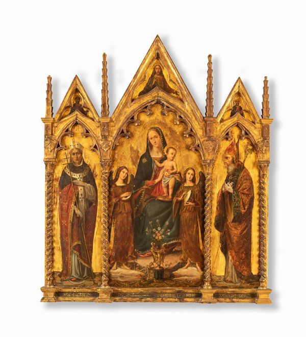 Scuola toscana - Trittico Vergine in trono col Bambino tra Angeli e i Santi Biagio e Antonino