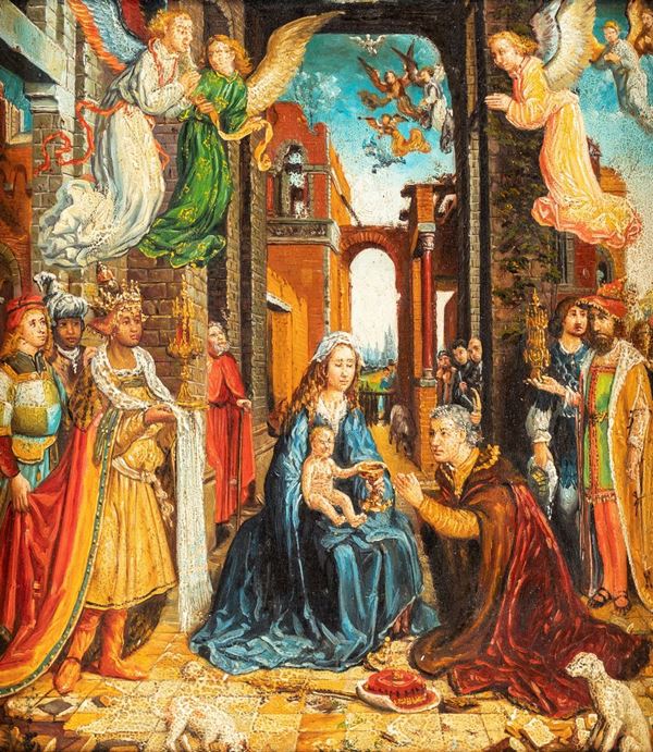Pittore Fiammingo del XIX secolo - Adorazione dei Magi (da Jan Gossaert)