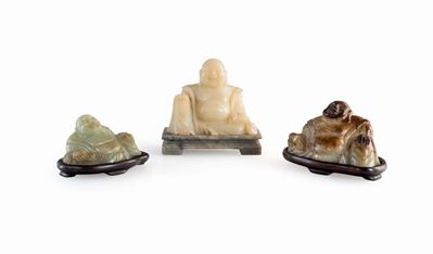 Tre Figure di Buddha in Pietra Dura