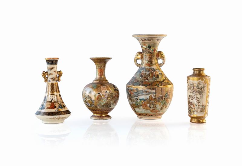 Quattro Vasetti in Miniatura in Porcellana, Satzuma, Giappone
