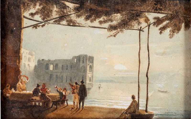 Anton Sminck Pitloo - Borgo di Napoli al Tramonto