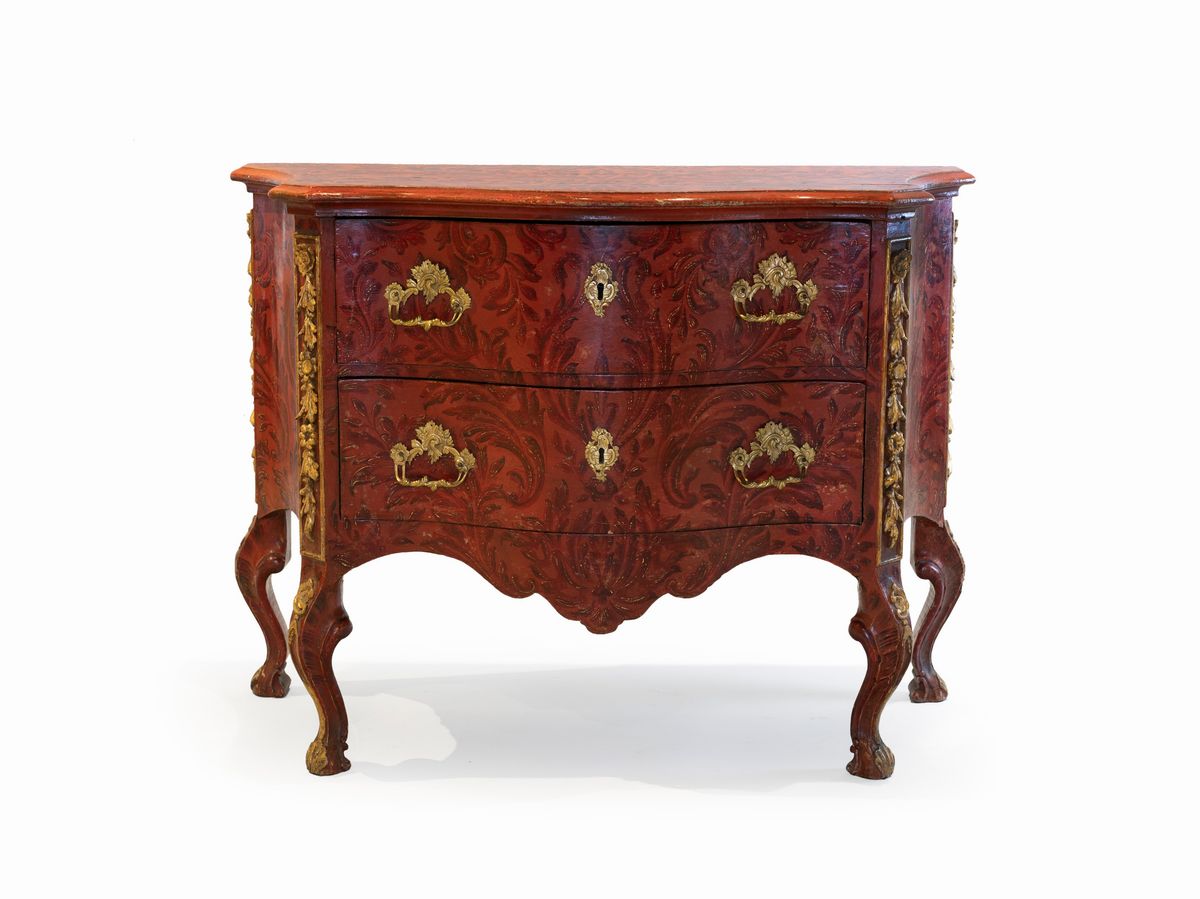 Coppia di Cassettoni in Legno Laccato Rosso, Roma, XVIII Secolo